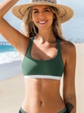CUPSHE Banded Bikini Bottoms (M) & Sporty Racerback Bikini Top (L)